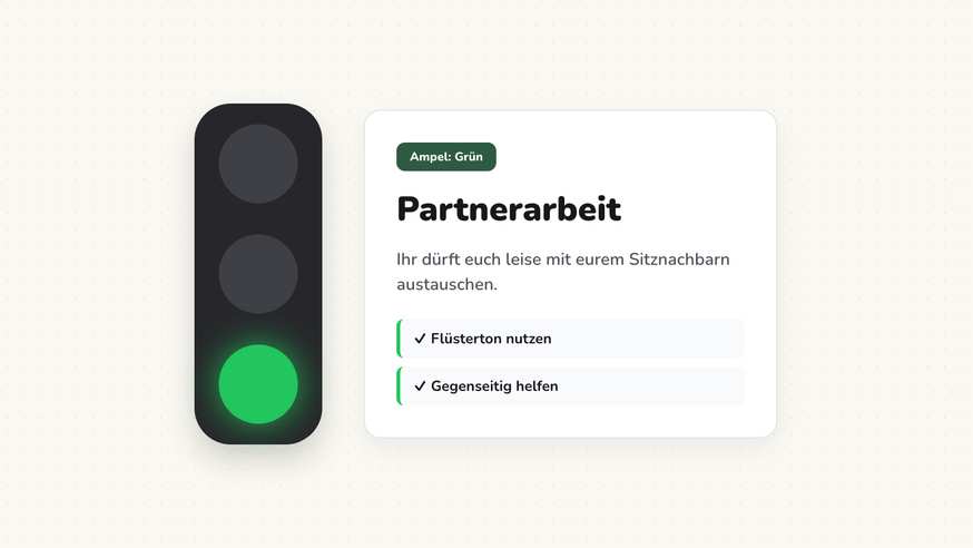 Ampel auf Grün an der digitalen Tafel während einer Partnerarbeit in Klasse 5a