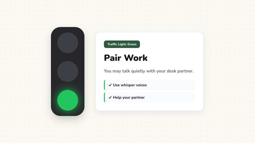 Digital traffic light displaying green for collaborative group work on an interactive whiteboard