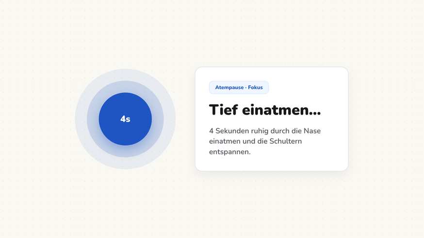 Atempause mit wachsendem Kreis und dem Wort Einatmen während einer Pause in Klasse 5b