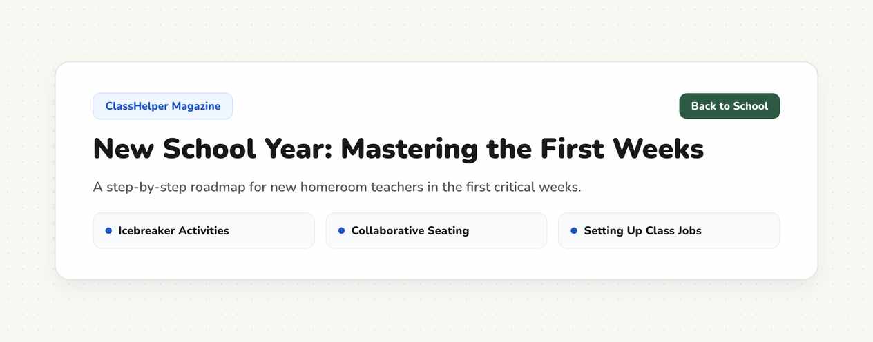 Visual seating chart with student names displayed on a digital screen alongside the first week schedule