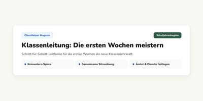 Sitzplan der Klasse mit belegten Plätzen auf der digitalen Tafel, daneben der Tagesplan der ersten Schulwoche, Klasse 5a