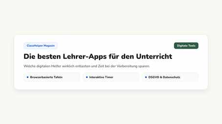 Übersicht mehrerer Werkzeuge nebeneinander auf der digitalen Tafel, darunter Timer, Lärmampel und Tagesplan, Klasse 7b