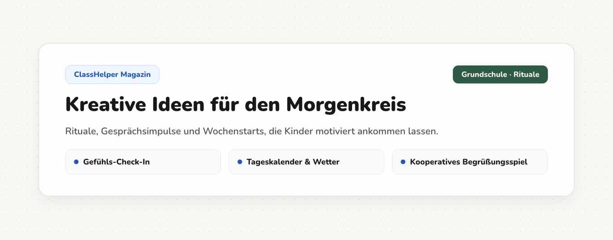 Tagesplan mit vier Stunden und dem Datum auf der digitalen Tafel während des Morgenkreises, daneben eine Sanduhr, Klasse 2a