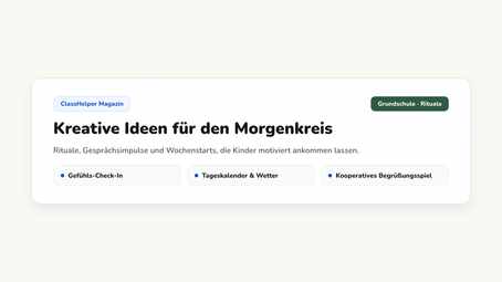 Tagesplan mit vier Stunden und dem Datum auf der digitalen Tafel während des Morgenkreises, daneben eine Sanduhr, Klasse 2a