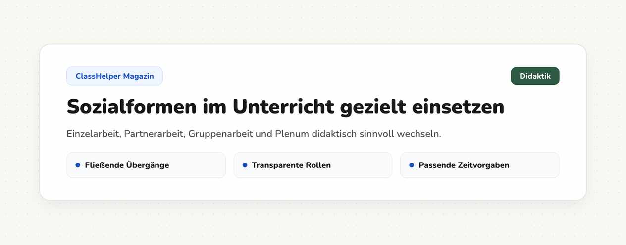 Anzeige der Sozialform Partnerarbeit als großes Symbol auf der digitalen Tafel, daneben der Arbeitsauftrag in drei Zeilen, Klasse 6c