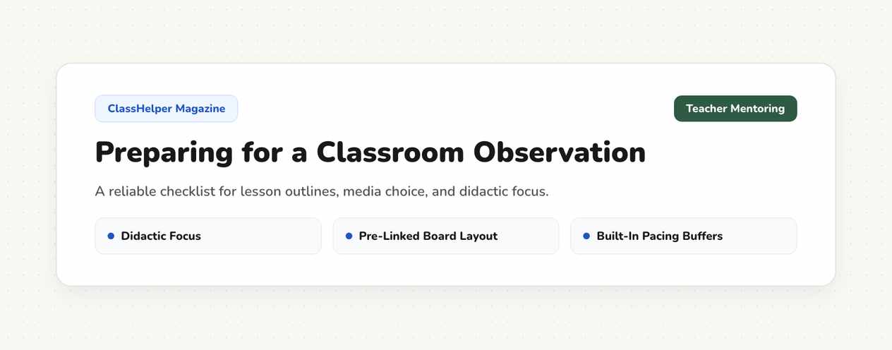 Active learning phase indicator alongside written task instructions and remaining time during a formal lesson observation