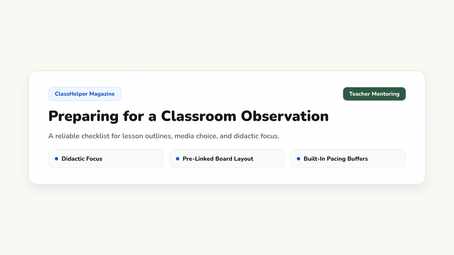 Active learning phase indicator alongside written task instructions and remaining time during a formal lesson observation