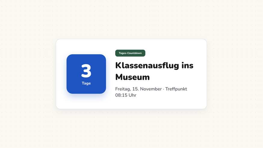 Countdown mit neun verbleibenden Tagen bis zur Klassenarbeit in Klasse 8b