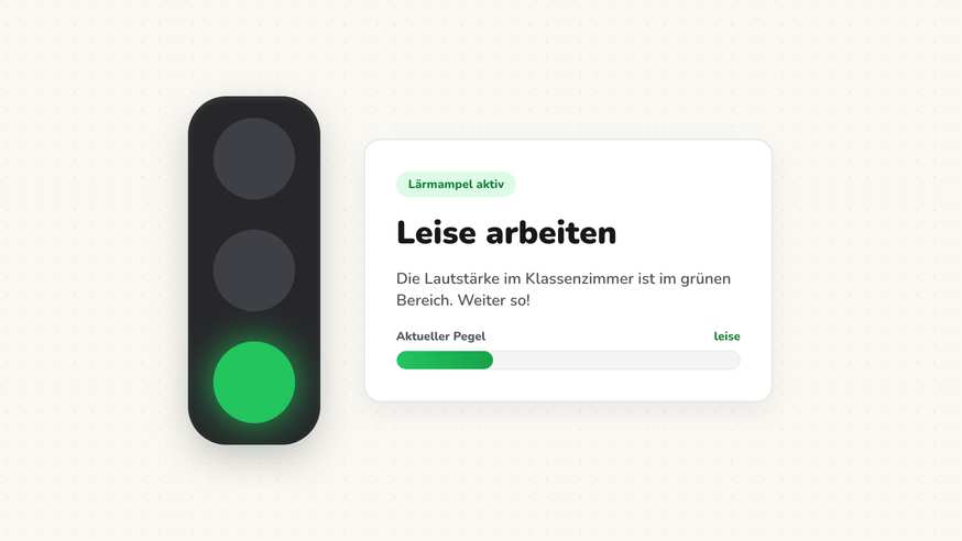 Lärmampel auf Grün während einer Stillarbeit in Klasse 3b
