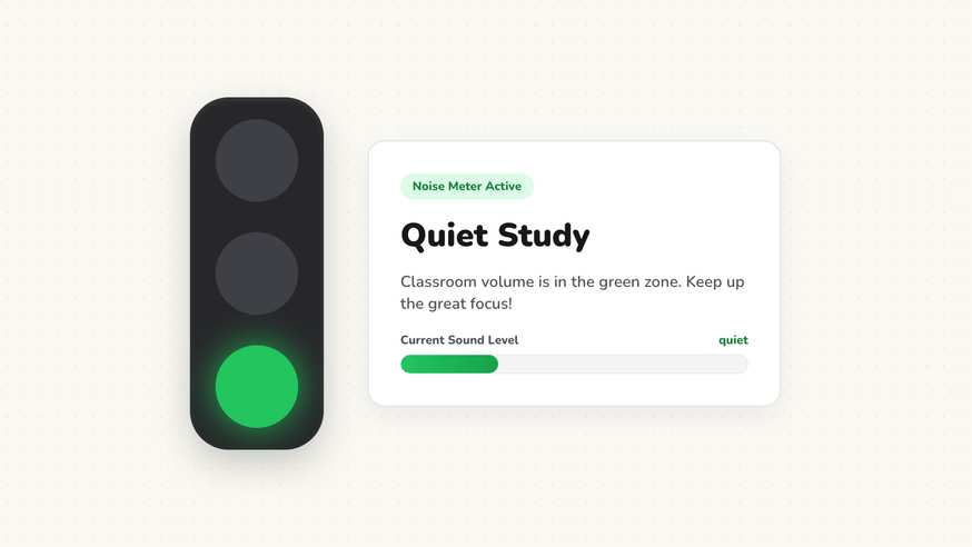 Classroom noise meter showing a calm green light on an interactive display during reading practice