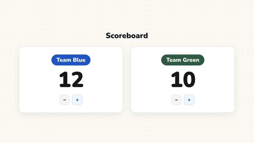 Classroom scoreboard widget displaying two teams tied at eight points each during an interactive review game