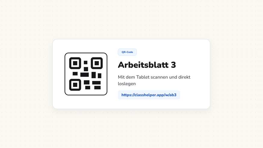 QR-Code mit Titel über einem Arbeitsblatt an der digitalen Tafel in Klasse 7b
