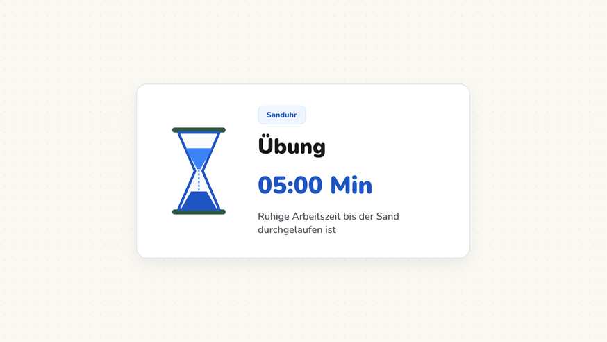 Sanduhr mit etwa einem Drittel verbliebener Zeit während einer Übungsphase in der Förderschulklasse F2