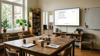Modern classroom screen showing teacher onboarding in three steps
