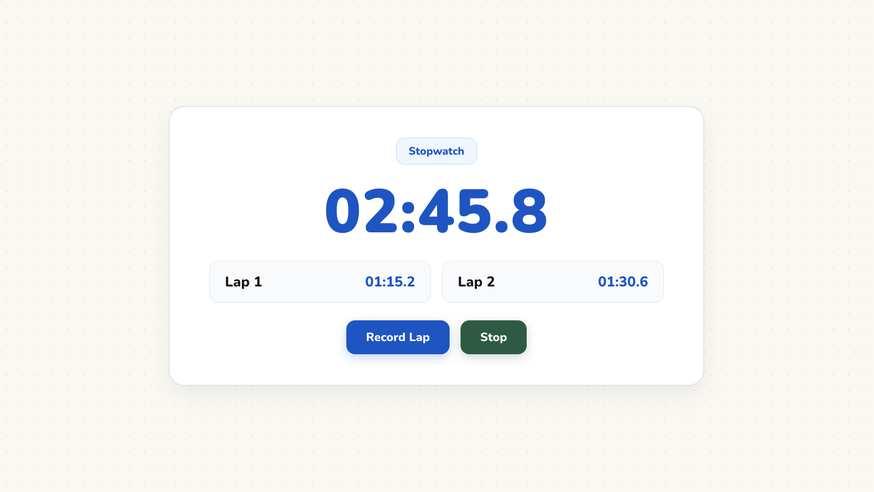 Classroom stopwatch displaying elapsed minutes and split lap times on an interactive display