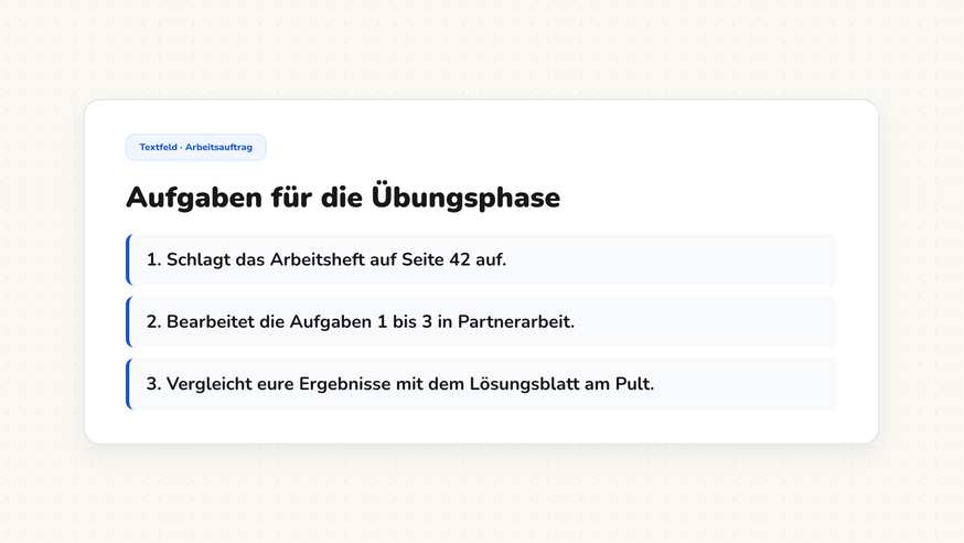 Textfeld mit dem Arbeitsauftrag für eine Stillarbeit in Klasse 3b, gesetzt in Andika mit Schreiblinien