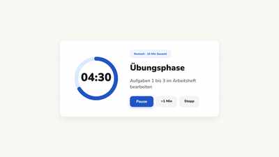Timer mit vier Minuten und dreißig Sekunden Restzeit während einer Arbeitsphase